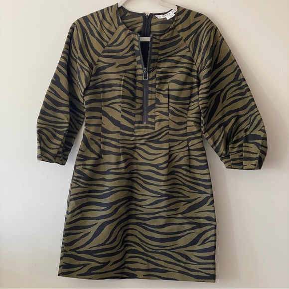 Veronica Beard Navi Zebra Animal
Print Cotton Silk Statement Cocktail Dress Oliv - Picture 5 of 8